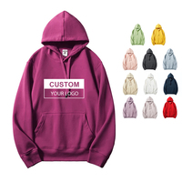 Sweat-shirt à capuche unisexe à manches longues avec cordon de serrage et poche kangourou, couleur unie, logo personnalisé