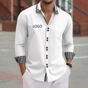 <span class=keywords><strong>Chemise</strong></span> décontractée à manches longues personnalisable pour <span class=keywords><strong>homme</strong></span>, coupe ajustée, couleurs unies, confortable, anti-boulochage, en sergé polyester/coton - Product Image 1