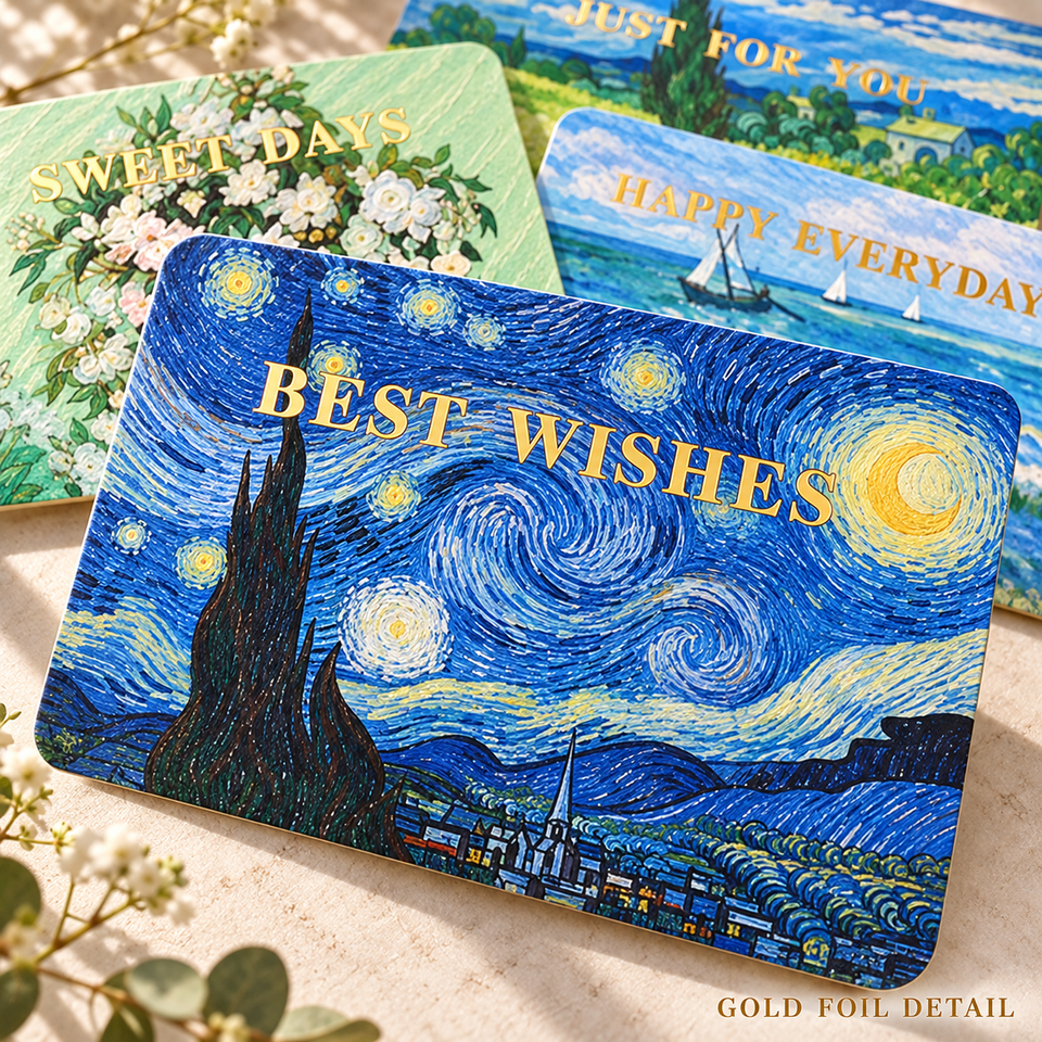 Famous Painting Thank You Wishes Cards, Starry Night Almond Blossom ...