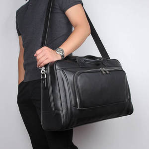 Porte-documents pour ordinateur portable en cuir Crazy Horse de 17 pouces pour hommes, en cuir de vache véritable, très tendance, pour les voyages d'affaires, grande capacité - Product Image 3
