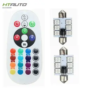 HTAUTO 5050 6SMD RGB Mobil Membaca Wedge Cahaya Lampu 16 Warna LED Bulb Dengan Remote Controller