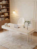 Bureau d'ordinateur moderne de style crème luxe léger avec plateau en pierre blanche pure et tiroir, idéal pour la maison, l'écriture, l'étude ou le bureau