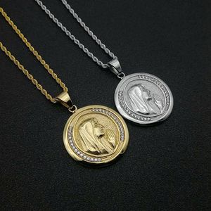 yunnique Stainless Steel Round Pendant Necklace With Rhinestones Unisex Gift Jewelry - Product Image 1
