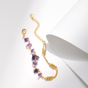 Pulsera de Moda <span class=keywords><strong>con</strong></span> <span class=keywords><strong>Cuentas</strong></span> de Cristal Natural Morado Triturado y <span class=keywords><strong>Pequeñas</strong></span> Bolas Doradas Chapadas en Oro de 18K, Joyería para Mujer - Product Image 4