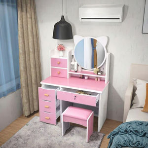 Moderno Juego de <span class=keywords><strong>Tocador</strong></span> Rosa Claro con Espejo LED HD para Dormitorio de <span class=keywords><strong>Niñas</strong></span>, Hotel, Apartamento, Sala de Estar, Nuevo Diseño, Panel de MDF - Product Image 6