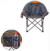 Fauteuil rond surdimensionné rembourré avec repose-pieds amovible, structure métallique portable pour extérieur, avec porte-gobelet et pochette de rangement