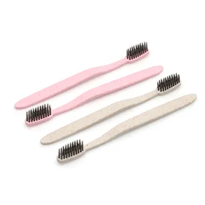 Eco friendly hotel tooth brush wheat straw handle material disposable toothbrush