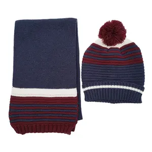 制造商冬季针织保暖冬季帽子和围巾女式儿童豆豆套装