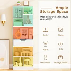 ชั้นวางหนังสือแบบตั้งพื้นสูง 61 นิ้ว แบบกำหนดเอง ชั้นวางของ 7 ชั้น พร้อมลิ้นชัก สำหรับห้องนั่งเล่นและสำนักงาน - Product Image 2