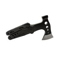 Outil multifonctionnel durable pour le bricolage, avec hache, marteau, pinces, biseau de fendage et allume-feu, en acier inoxydable/aluminium noir