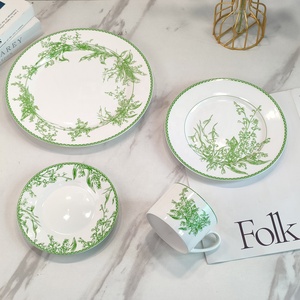 Service de table en porcelaine fine, motif orchidée verte, écologique, assiettes et tasses pour hôtels, utilisation en restauration, personnalisable - Product Image 1
