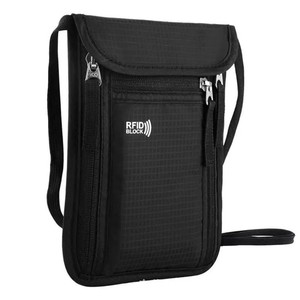 Black Nylon RFID Blocking Travel Neck Wallet Waterproof Faraday Passport Organizer Pouch Adjustable Strap for Travel - Product Image 1