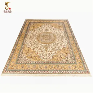 YUXIANG 9'X12' Luxury Handmade Silk Chinese Carpets Manufacturer Handwoven Silk Area Carpet Isfahan Hand Knotted Silk Rug