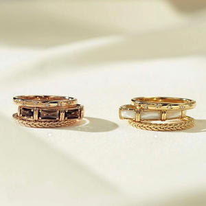 Ensemble de bagues en opale pavée, ensemble minimaliste d'opale et de diamants, bagues empilables pour tous les jours, or 14 carats - Product Image 1