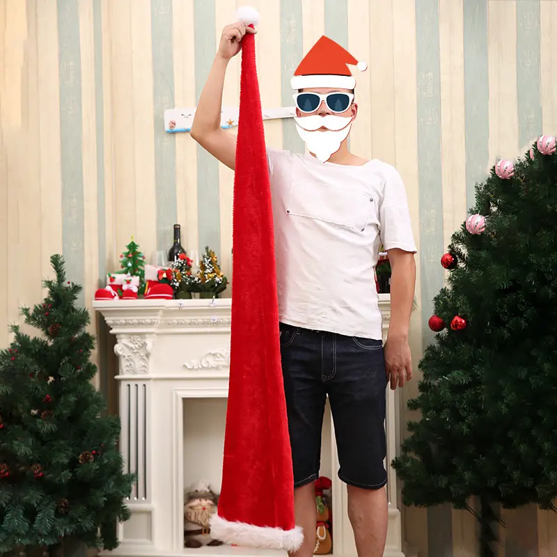 รายการคริสต์มาสเครื่องประดับอุปกรณ์คุณภาพสูง 1.55 เมตรยาวหมวกซานต้าขยายเด็กผู้ใหญ่ตุ๊กตาหมวกซานต้าปาร์ตี้ตกแต่งใหม่
