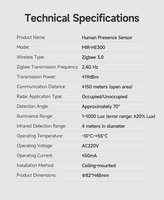 Sensor de Presencia Humana Tuya Zigbee 3 en 1, Radar de Onda Milimétrica de 24 GHz con Detector de Movimiento PIR e Iluminación para Automatización de Iluminación del Hogar