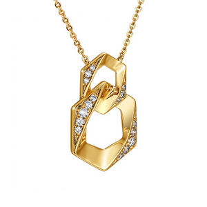 สร้อยคอทองคำ18K สำหรับผู้หญิงสไตล์วินเทจจี้หกเหลี่ยมที่เชื่อมต่อกันพร้อมสายโซ่สำหรับงานแต่งงาน - Product Image 4