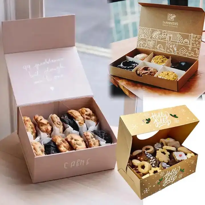 Tùy chỉnh in logo điều trị nam châm có thể gập lại các tông mờ cán hộp Macaron Bánh Mì Bánh mì đồ ăn nhẹ Biscuit Cookie bao bì hộp