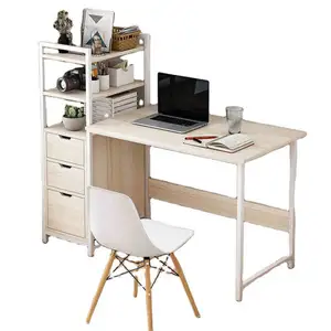Table de bureau en bois style européen avec étagère, support pour ordinateur portable, Table de maison, moderne, réglable, blanc, MDF