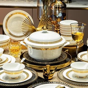 Luxury Chinese Style High Temperature Porcelain Dinnerware <b>Set</b> <b>Bone</b> <b>China</b> Plant Pattern 60pcs Cup Kit Customized Logo Carton - Product Image 4