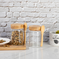 Bocal en verre de 300ml avec cuillère en bambou 1 paquet de boîte blanche marque personnalisée acceptable stockage de thé bocal en verre conteneur de grains de café