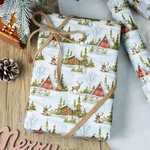 Winter Christmas festival-themed watercolor red cottage reindeer pattern gift lithographic <b>paper</b> <b>packaging</b> <b>paper</b> - Product Image 4