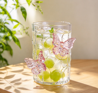 Mug en verre borosilicate rose papillon, texture en relief 3D, résistant à la chaleur, tasse transparente pour café, thé, lait, maison, bureau