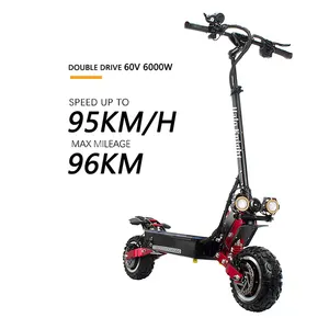 Halo şövalye T108 elektrikli Scooter hızlı 95 KM/H yetişkin elektrikli Scooter büyük tekerlekler 11 inç E Scooter 6000W 60V kaykay