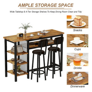 Conjunto de <span class=keywords><strong>Mesa</strong></span> de Bar para 2 Personas, <span class=keywords><strong>Mesa</strong></span> de Bar Moderna de Altura de Mostrador de Cocina y Taburetes <span class=keywords><strong>con</strong></span> 4 Estantes de Almacenamiento, Taburetes Tapizados en PU - Product Image 4