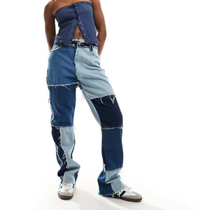 Custom Patchwork Denim <b>Jeans</b> Men Loose Straight Baggy Pants OEM ODM - Product Image 3