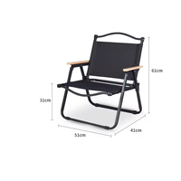 Chaise pliante légère en gros, chaise de camping en tissu Oxford monocouche avec accoudoirs en bois de hêtre pour l'extérieur