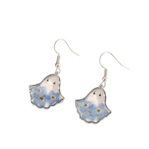 Boucles d'oreilles fantô<span class=keywords><strong>me</strong></span> en résine avec fleurs naturelles, bijoux uniques pour Halloween, cadeau pour elle, motif fleur de mignonnette - Product Image 5