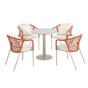 Ensemble <span class=keywords><strong>de</strong></span> salle à manger Patio Cafe 5 pièces, meubles <span class=keywords><strong>de</strong></span> <span class=keywords><strong>jardin</strong></span>, restaurant, café, table ronde en corde et 4 chaises pour l'extérieur - Product Image 1