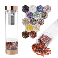 Bouteille d'eau en verre coloré de 500 ml sans BPA avec pierres de cristal, vente en gros