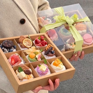 Disposable Takeaway Wooden Sushi Catering Paper Packaging Box Pastry Dessert Bakery Tiramisu Cake Veneer Cake Box