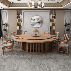 Grande <span class=keywords><strong>table</strong></span> à manger en bois massif de style chinois nordique avec plateau tournant automatique pour hôtels, restaurants, clubs, 15-20 personnes - Product Image 2