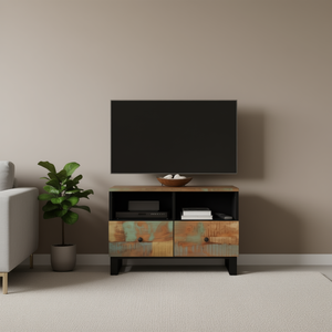 Multicolor Reclaimed Wood TV <b>Cabinet</b> With Storage 50 54 In <b>Rustic</b> Style Living Room Furniture - Product Image 2