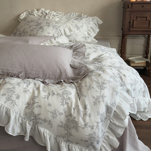 Manxin Floral Cotton <b>Bedding</b> <b>Set</b> 40 Count Ruffle Home Use Twill Weave Sheet Style - Product Image 4