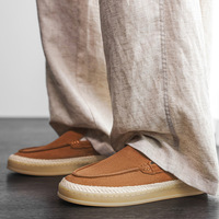 Mocassins en daim pour hommes, chaussures décontractées à enfiler, semelle plateforme en jute, légères et respirantes, chaussures de conduite plates pour hommes, usage quotidien