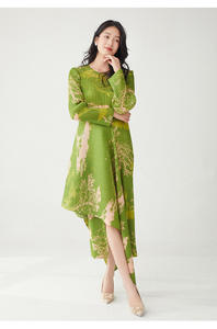 Vestido Plisado con Lazos Tejidos en Verde y Rosa PY para Mujer, Texturizado, Casual, Elegante, con Dobladillo Irregular, Midi, Lavable, Ropa de Verano - Product Image 3