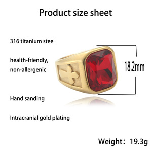 Men's Stainless Steel Cross <b>Ring</b> With Red Cubic Zirconia Bezel Setting Fashion Jewelry Gift 24008 - Product Image 5