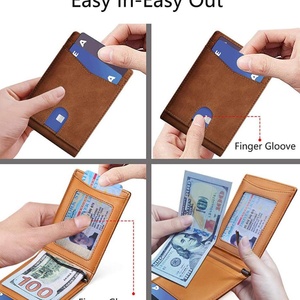 For Brown <b>Slim</b> Bifold Men's Wallet Genuine Leather RFID Blocking Minimalist Front Pocket Open Closure Nylon Lining Short - Product Image 5