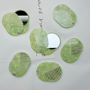 Custom LOGO Acetate Foldable Portable 2-in-1 <b>Hair</b> <b>Combs</b> Mirror Acetate All-in-one Grooming Tool - Product Image 1