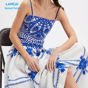 Manufacture Custom Summer <b>Sexy</b> Sleeveless Blue Pattern Decorations Women <b>Dresses</b> Wholesale Clothing - Product Image 4