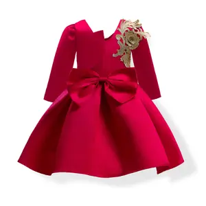 最新时尚红色花童礼服生日婚礼礼服派对女孩公主