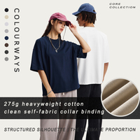 T-shirt en coton épais uni 275g, coupe ample, ourlet brut, col rond, streetwear décontracté, manches courtes, haut d'été