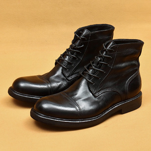 Bottes en cuir véritable pour hommes, hauteur cheville, bout rond, à lacets, couleur unie, semelle extérieure en caoutchouc, semelle intermédiaire en EVA, toutes saisons, vente en gros - Product Image 2