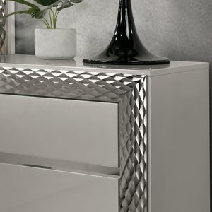 Nightstand Plinth Base Silver Molding Felt Lined Top Drawer Gray Finish Bedroom Furniture - Product Image 5