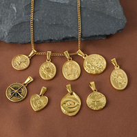 Pendentif personnalisé en acier inoxydable, accessoires de collier DIY, breloque vintage gaufrée multi-motifs, compas, soleil, pièce de monnaie