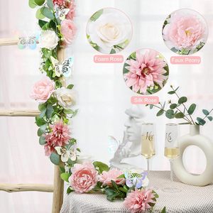 Guirlandes de fleurs artificielles « Écoutez le printemps » 100-200 cm, roses en mousse, roses en soie, fausses pivoines pour la décoration de la maison et de mariage - Product Image 1